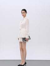 Elegant White Elastic-Waist Day Dress