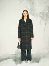 Women's Wool-Blend Large Lattice Trench Coat / Bold Grid-Pattern OEM & ODM Outerwear