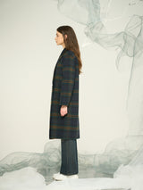 Women's Wool-Blend Large Lattice Trench Coat / Bold Grid-Pattern OEM & ODM Outerwear