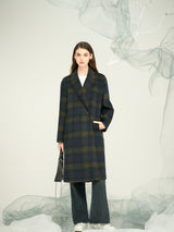 Women's Wool-Blend Large Lattice Trench Coat / Bold Grid-Pattern OEM & ODM Outerwear