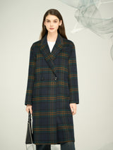 Women's Wool-Blend Large Lattice Trench Coat / Bold Grid-Pattern OEM & ODM Outerwear