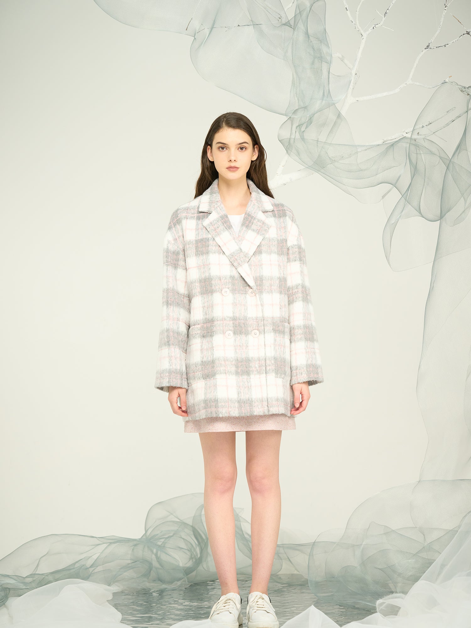 Women’s Pink Plaid Tailored Suit Jacket – OEM & ODM Custom Fashion Outerwear