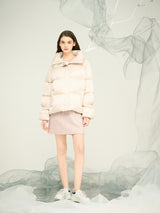 Women’s Pink Short Puffer Jacket with Stand Collar – OEM & ODM Lightweight Down-Style Outerwear