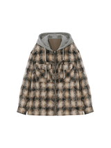 Men's Dark Brown Quilted Hooded Coat | 100% Cotton with Classic Check Pattern