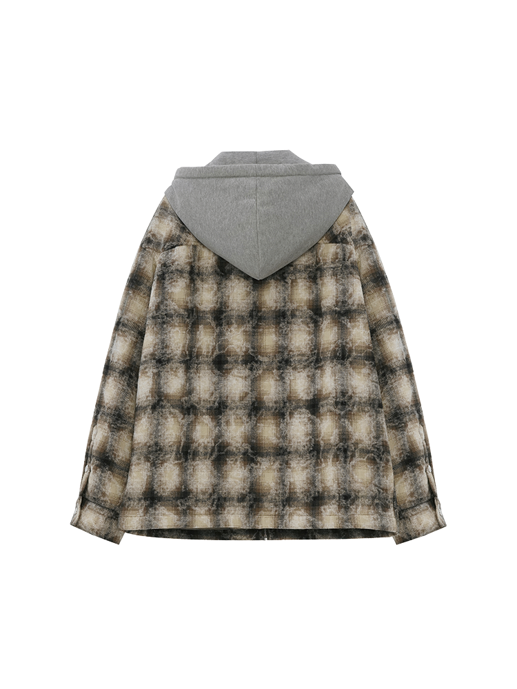 Men's Dark Brown Quilted Hooded Coat | 100% Cotton with Classic Check Pattern