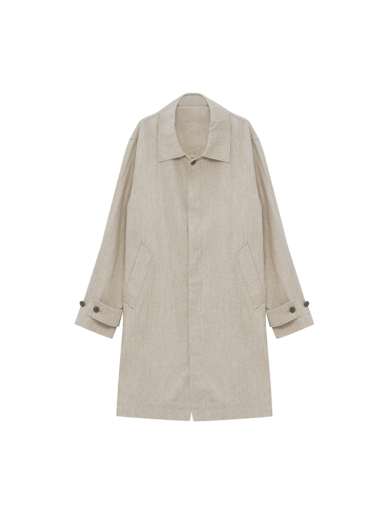 Men's Long Linen-Blend Car Coat | Classic Beige & Brown Accent