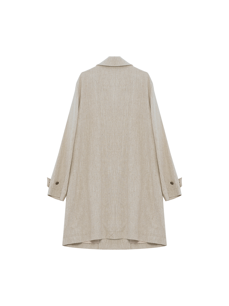 Men's Long Linen-Blend Car Coat | Classic Beige & Brown Accent