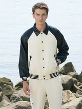 Beige & Black Baseball Jacket