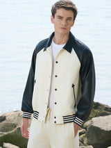 Beige & Black Baseball Jacket