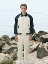 Beige & Black Baseball Jacket