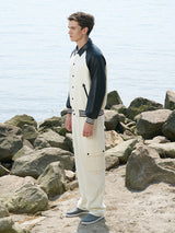 Beige & Black Baseball Jacket