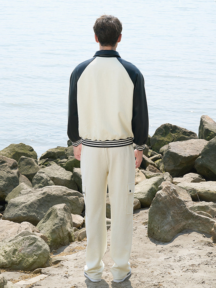 Beige & Black Baseball Jacket