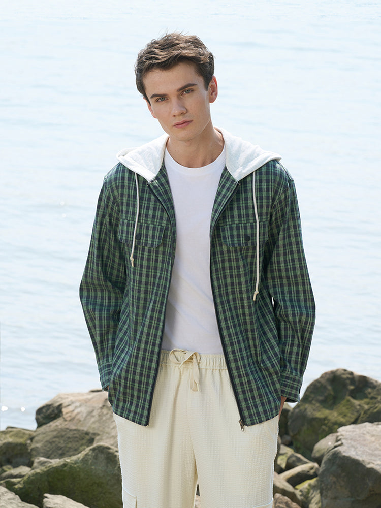 Green Linen-Lyocell Blend Utility Jacket