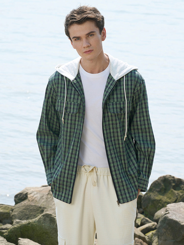 Green Linen-Lyocell Blend Utility Jacket