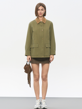 Women's Olive Green Utility Jacket | Corduroy Collar & Vintage Military Design