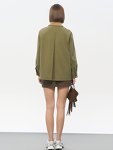 Women's Olive Green Utility Jacket | Corduroy Collar & Vintage Military Design