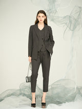 Women's Dark Grey Blend Stretch Suit with Decorative Button & Zip Detail / OEM & ODM Tailored Separates