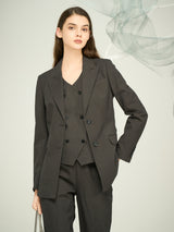 Women's Dark Grey Blend Stretch Suit with Decorative Button & Zip Detail / OEM & ODM Tailored Separates